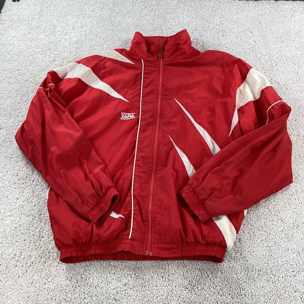 Xara Vintage Red White Colorblock Nylon Windbreaker Full Zip Jacket Mens Large